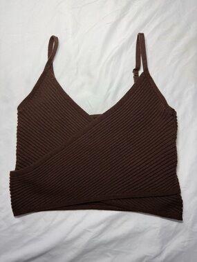 Aerie Brown Ribbed Wrap Knit Cami Top